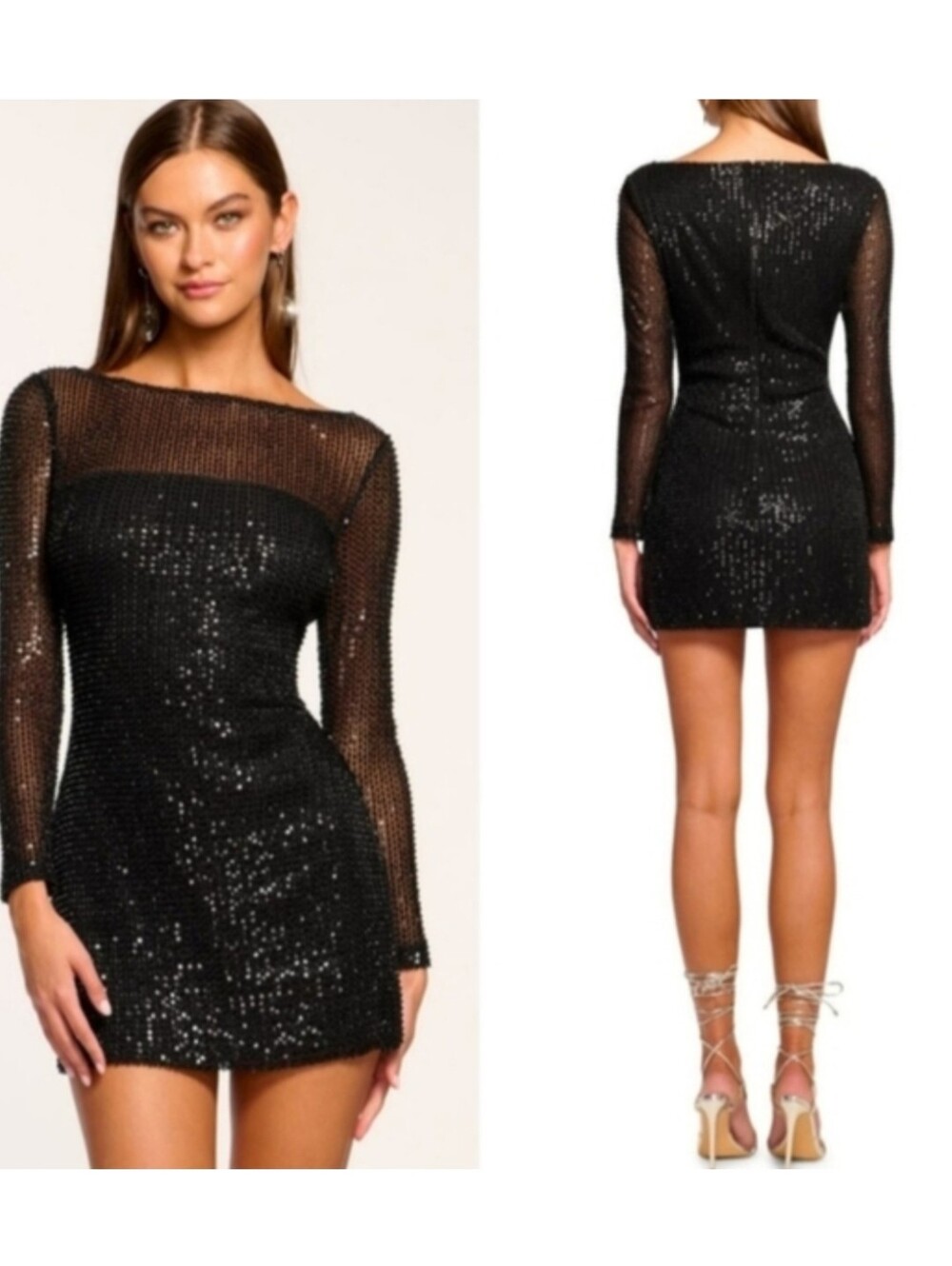 Ramy Brook Forrest Sequin Long Sleeve Mini Dress Black